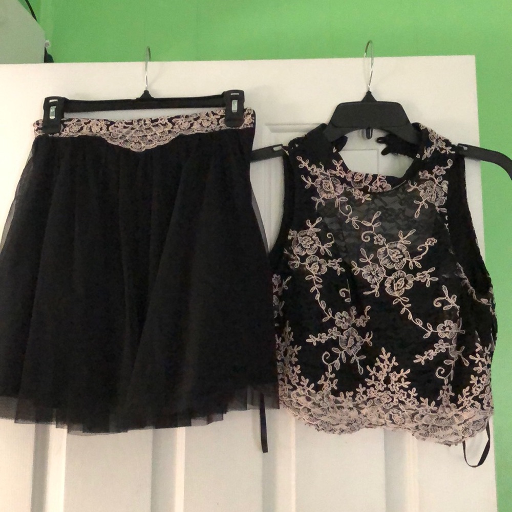 Black two piece prom dress